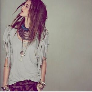 Free People Fringe Gray T—shirt Tank Top